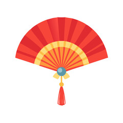 Colorful Chinese fan with vibrant red and yellow design