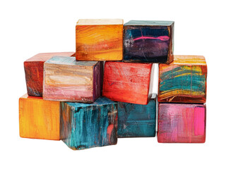 Colorful wooden blocks stacked creatively for educational play and artistic activities for children, cut out