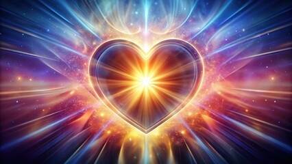 Fototapeta premium A glowing ethereal light emanates from a crystalline heart center, radiating an otherworldly aura as it forms a divine heart shape in mid-air , aura, mystical