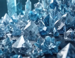 Icy Geometric Background with Blue Hues and Crystal Formations,  Frosty scenery,  Natural elements,  Calming atmosphere