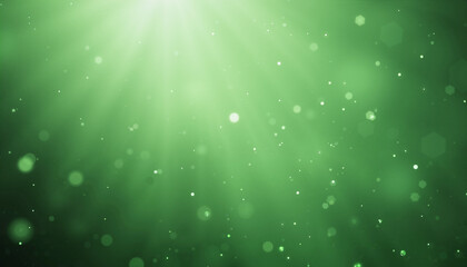 Obraz premium Green abstract background with light rays and bokeh effect, copy space
