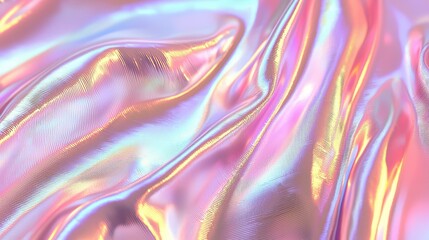Obraz premium Abstract Flow of Shiny Iridescent Fabric with Pink Yellow and Blue Light Reflections