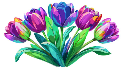 Fototapeta premium Aurora Tulips Watercolor Illustration with Dreamy Gradient Petals on White or Transparent Background. Perfect for: Easter, Spring Festivals, Weddings