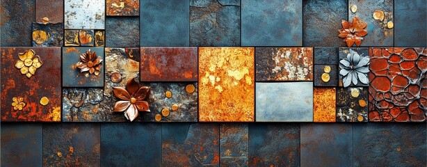 Rust and corrosion textures, vast blank space, high detailed, high skin detailed, oxidized metal surfaces with rich patina and intricate rust formations in warm tones 
