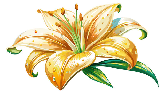 Morning Dew Lily Flower Watercolor Illustration with Golden Highlights on White or Transparent Background. Perfect for: Easter, Spiritual Celebrations, Weddings