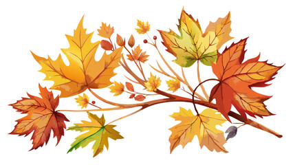 Obraz premium Autumn Branch with Maple Leaves and Wildflowers Watercolor Illustration. Perfect for: Thanksgiving, Autumn Festivals, Seasonal Decor