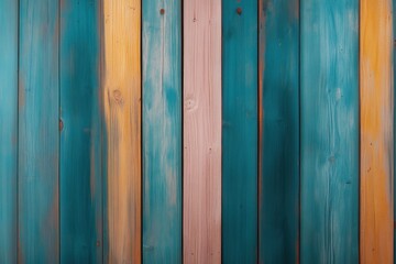 Naklejka premium Colorful wooden planks arranged vertically create a vibrant backdrop in a bright setting during daylight hours