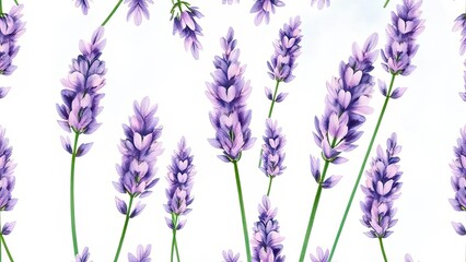 Obraz premium Lavender Flowers Watercolor Seamless Pattern Purple Floral Design Botanical Illustration