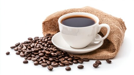 Fototapeta premium Aromatic Coffee: A Cup of Joe with Roasted Beans