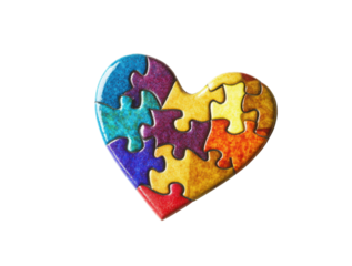 Autism Awareness Puzzle Piece with Heart, isolated on transparent background