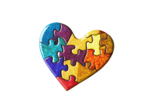 Autism Awareness Puzzle Piece with Heart, isolated on transparent background