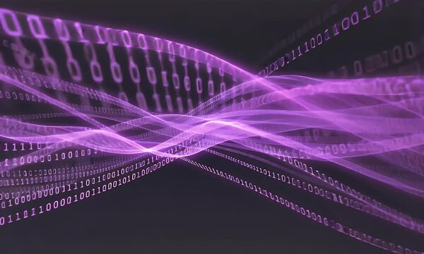 Abstract binary code waves in purple