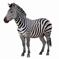 Obraz premium Zebra Standing on White Background Showcasing Striking Black and White Stripes.