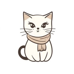 Naklejka premium Adorable kitten, wearing a cozy scarf, sits against a clean white background. Its big eyes and cute expression create a heartwarming image.