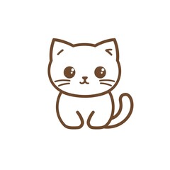 Fototapeta premium Adorable minimalist line art of a cute, cartoon cat sitting, showcasing large eyes and a happy expression. A simple, charming design.