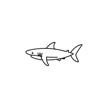 shark isolated on white background.Simple Line Art Illustration of a SharkA clean, black line drawing of a shark swimming..