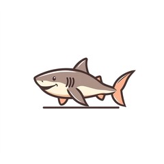 Fototapeta premium Adorable cartoon shark logo design, minimalist line art style, perfect for kids' products or branding!