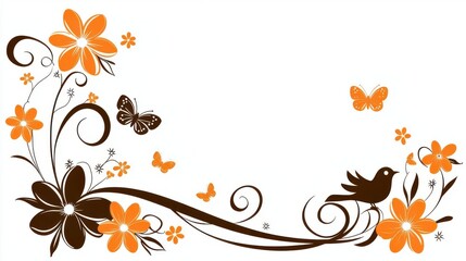 Floral design with butterflies, artistic elements on a white background.