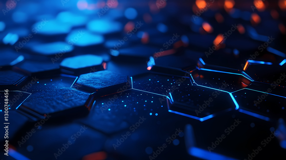 Poster metal hexagonal structure with glowing light