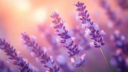Obraz premium Beautiful lavender flowers blooming in a tranquil garden during golden hour exuding nature's charm and serenity