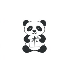 Adorable Panda Holding Gift: A charming minimal line art logo design perfect for handmade gift businesses.