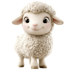 Cute fluffy sheep character standing on a transparent background, PNG