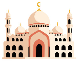 Ramadan white mosque. Editable color vector