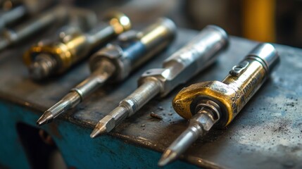 Close-Up of Industrial Tools and Equipment on Workshop Table