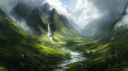 Obraz premium Scenic Mountain Streams with Soft Light Reflection