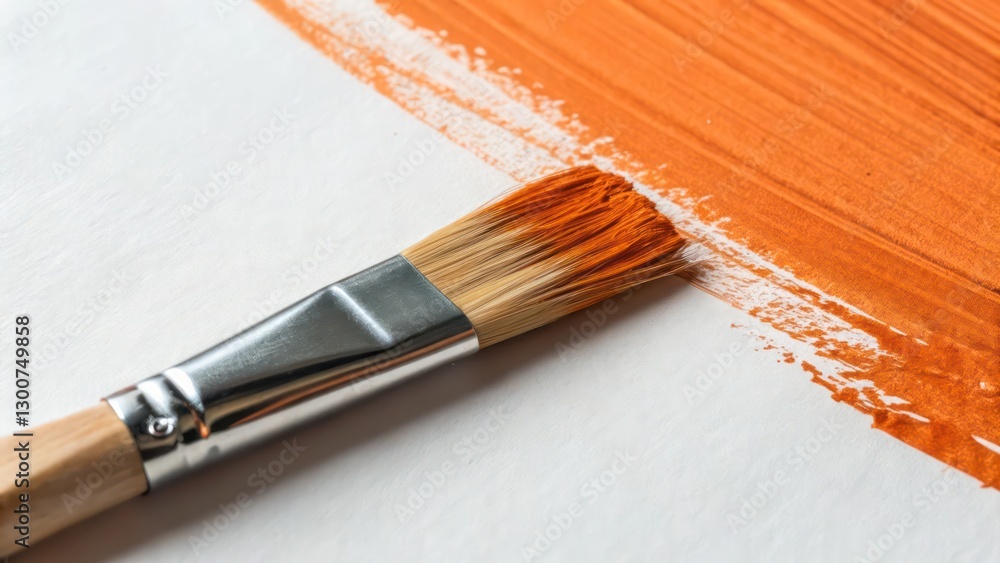 Poster a paintbrush creating orange strokes on a blank canvas, signifying the beginning of an artistic proj