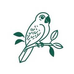 Obraz premium Elegant Green Parrot Perched on Branch, Minimalist Line Art Design, Nature Inspired, Simple Yet Captivating