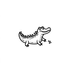 Naklejka premium Cheerful Crocodile Cartoon: A whimsical line art illustration of a smiling crocodile on a white background.