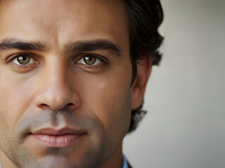 Obraz premium Portrait of a Confident Man: A close-up portrait of a handsome man, capturing his intense gaze and confident expression.