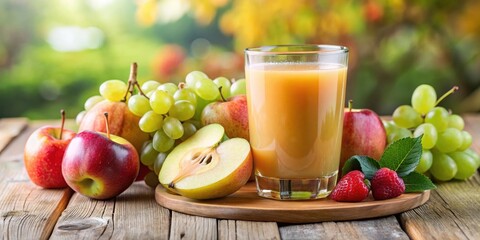 Fresh pear juice with sliced apples and grapes, colorful, ,  colorful,sliced fruits, apples