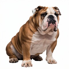 Fototapeta premium Stocky English Bulldog with Wrinkled Face Sitting on White Background.