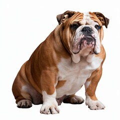 Obraz premium Stocky English Bulldog with Wrinkled Face Sitting on White Background.