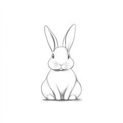 Obraz premium Adorable Bunny Line Art: A charming grayscale sketch of a fluffy bunny rabbit, sitting peacefully against a plain white background.