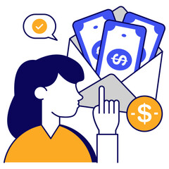 Money envelope icon in flat design