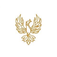 Majestic Phoenix: A Gold Line Art Logo Design, Elegant and Minimalist, Symbolizing Rebirth and Power.