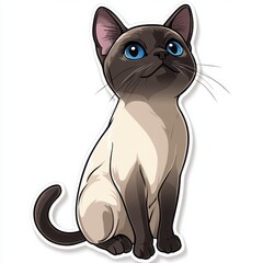 Obraz premium Adorable Siamese kitten sitting and looking up. Creamy beige body with dark points, captivating blue eyes.