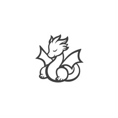 Adorable sleeping dragon, curled up peacefully. Minimalist line art design, perfect for gifts!
