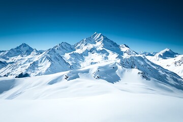 Majestic Snow-Covered Mountain Range under a Clear Blue Sky