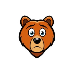 a cartoon illustration of a sad brown bear's mascot face with big blue eyes. The bear's expression conveys sadness