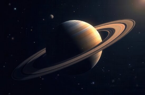Stunning view of saturn's rings and moons in deep space