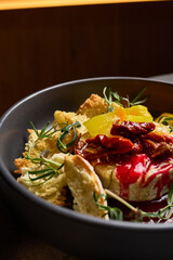 Gourmet Baked Camembert With Crusty Bread Rosemary Sun-Dried Tomatoes Beetroot Glaze Appetizer Dish Culinary Presentation Concept