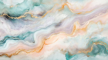  Flowing Abstract Design with Soft Pastel Colors Like Blush Pink, Lavender, and Sky Blue, Blending Seamlessly in a Marble-Like Effect.