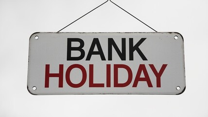 A Photo of a White Rectangular Signboard with "Bank Holiday" Written on It