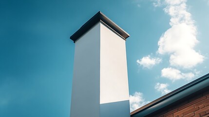Looking Up at Chimney Against Blue Sky with Scattered Clouds