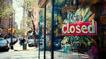 Fototapeta premium Closed storefront on city street
