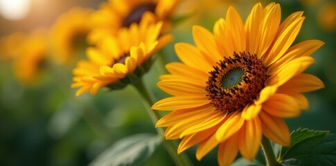 Obraz premium Vibrant orange & yellow sunflower, close-up view , image, photography